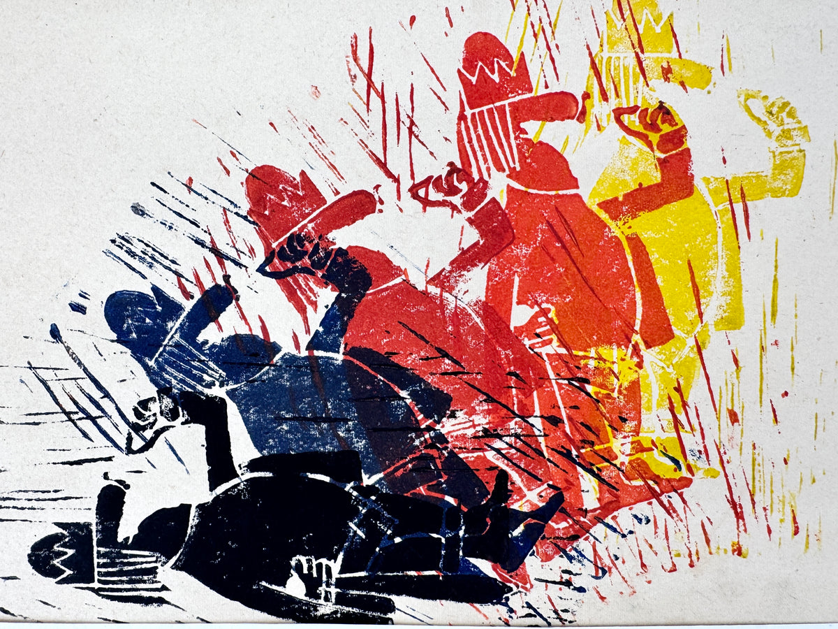 2x Serieller König im Comic-Stil. Holzschnitt, 70er Jahre