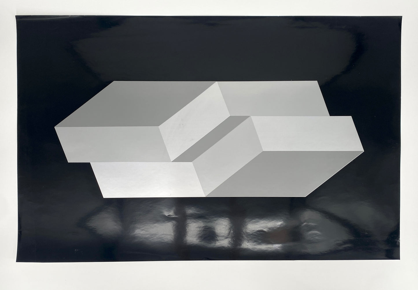 Großer, konstruktiv-konkreter Farbsiebdruck auf schwarzem, glänzendem Papier von Joachim Albrecht, um 1970