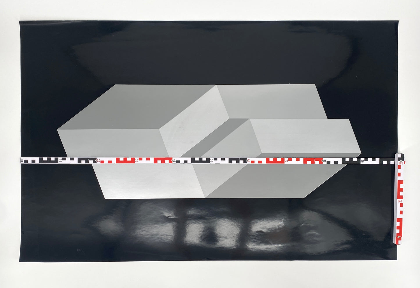 Großer, konstruktiv-konkreter Farbsiebdruck auf schwarzem, glänzendem Papier von Joachim Albrecht, um 1970