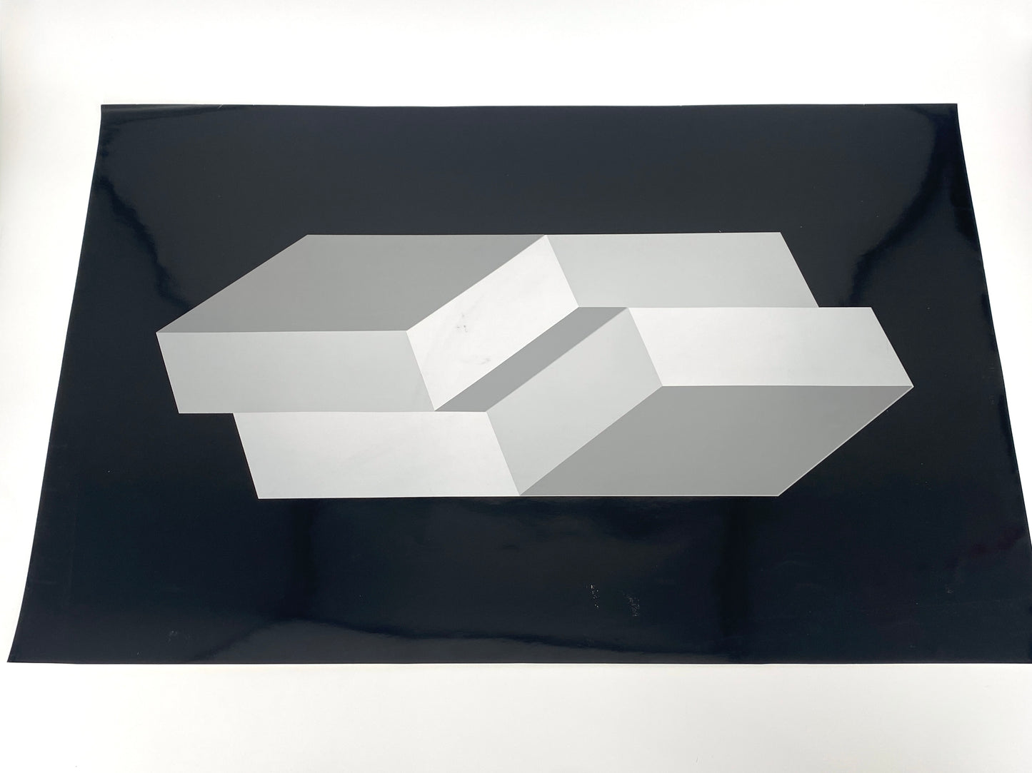 Großer, konstruktiv-konkreter Farbsiebdruck auf schwarzem, glänzendem Papier von Joachim Albrecht, um 1970