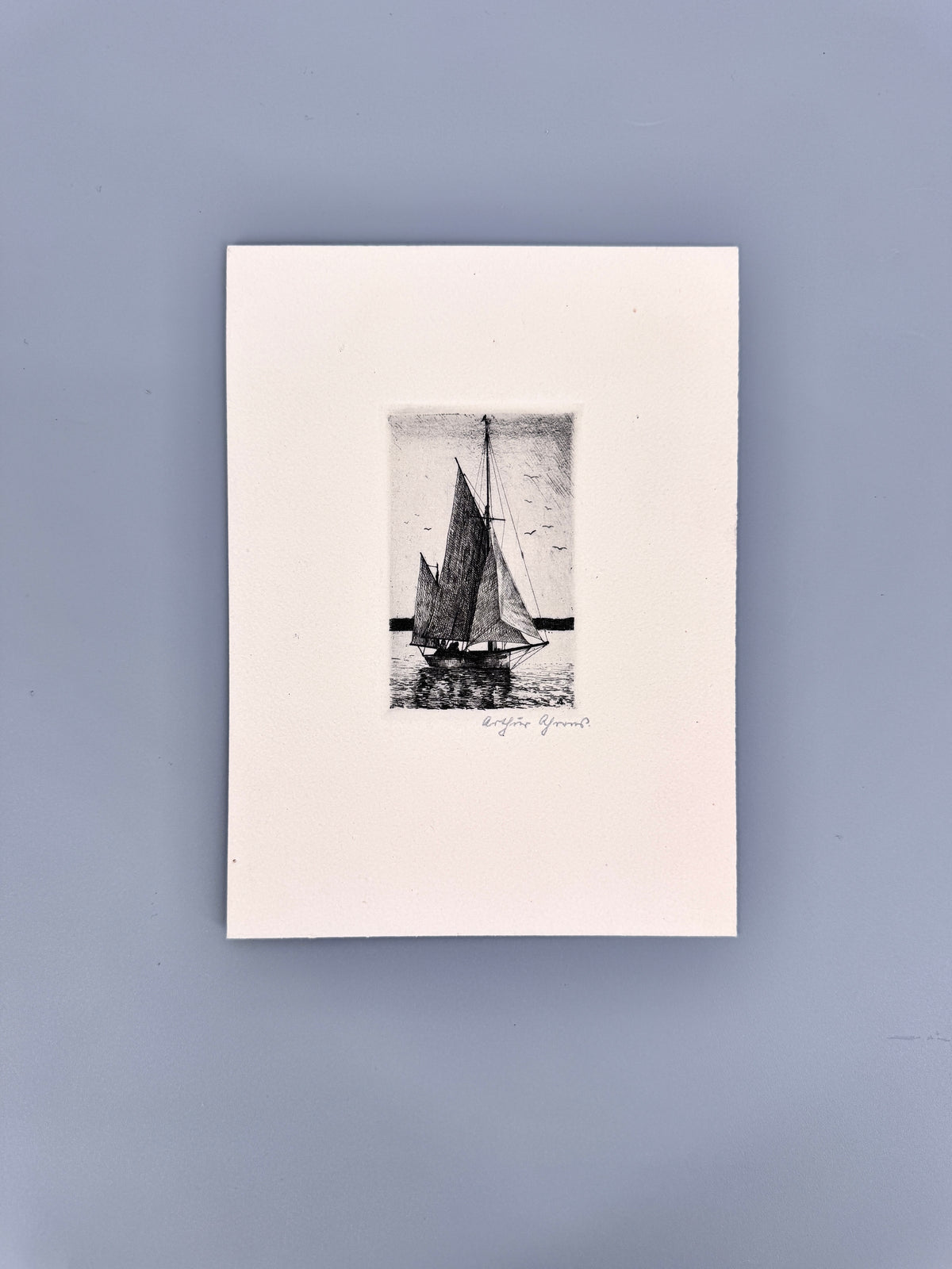Kutter, Segelboot. Radierung
