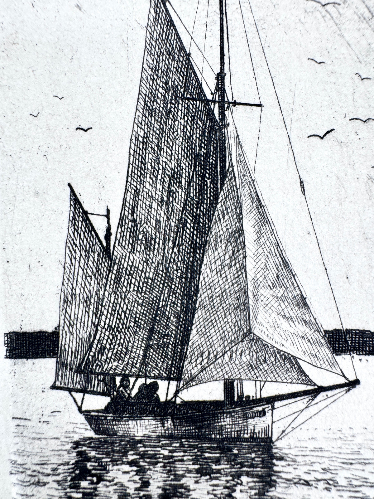 Kutter, Segelboot. Radierung