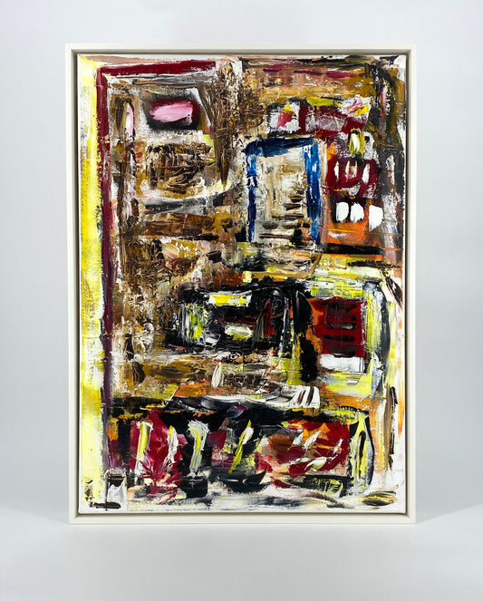 Abstraktes Acrylgemälde von Helmut Riegel, gerahmt