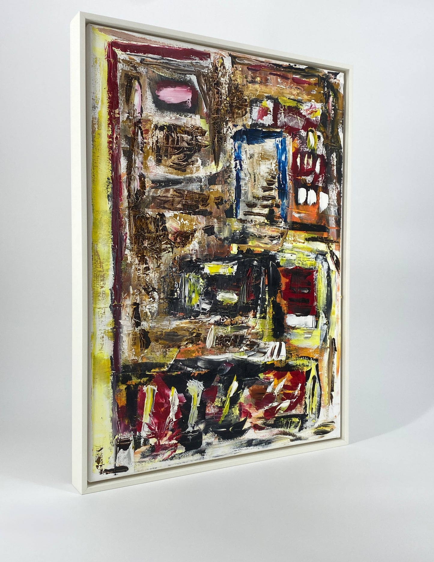 Abstraktes Acrylgemälde von Helmut Riegel, gerahmt