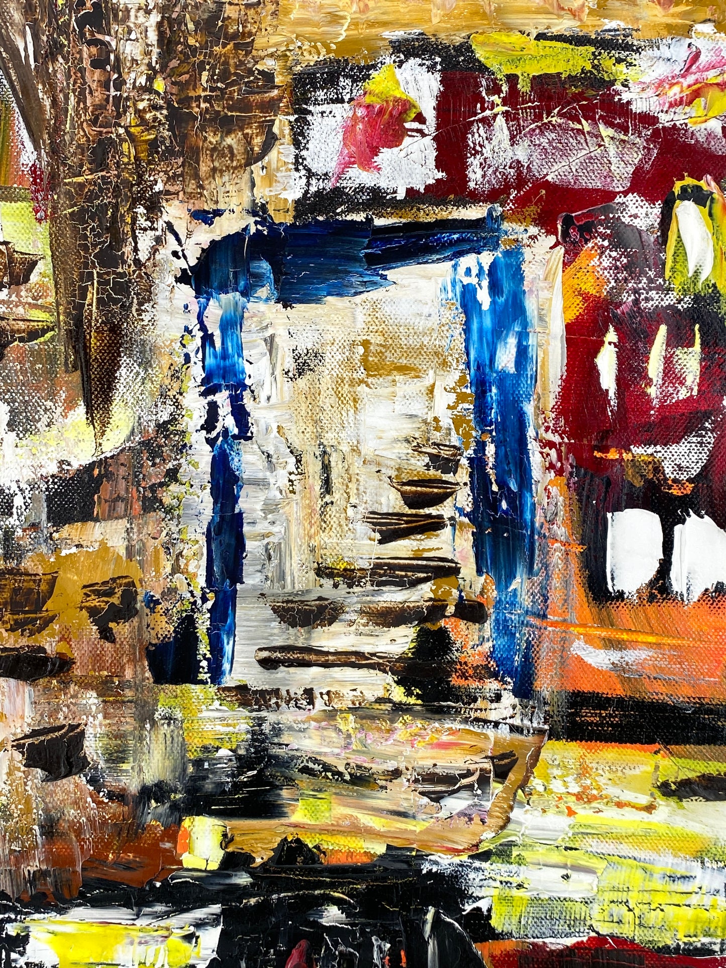 Abstraktes Acrylgemälde von Helmut Riegel, gerahmt