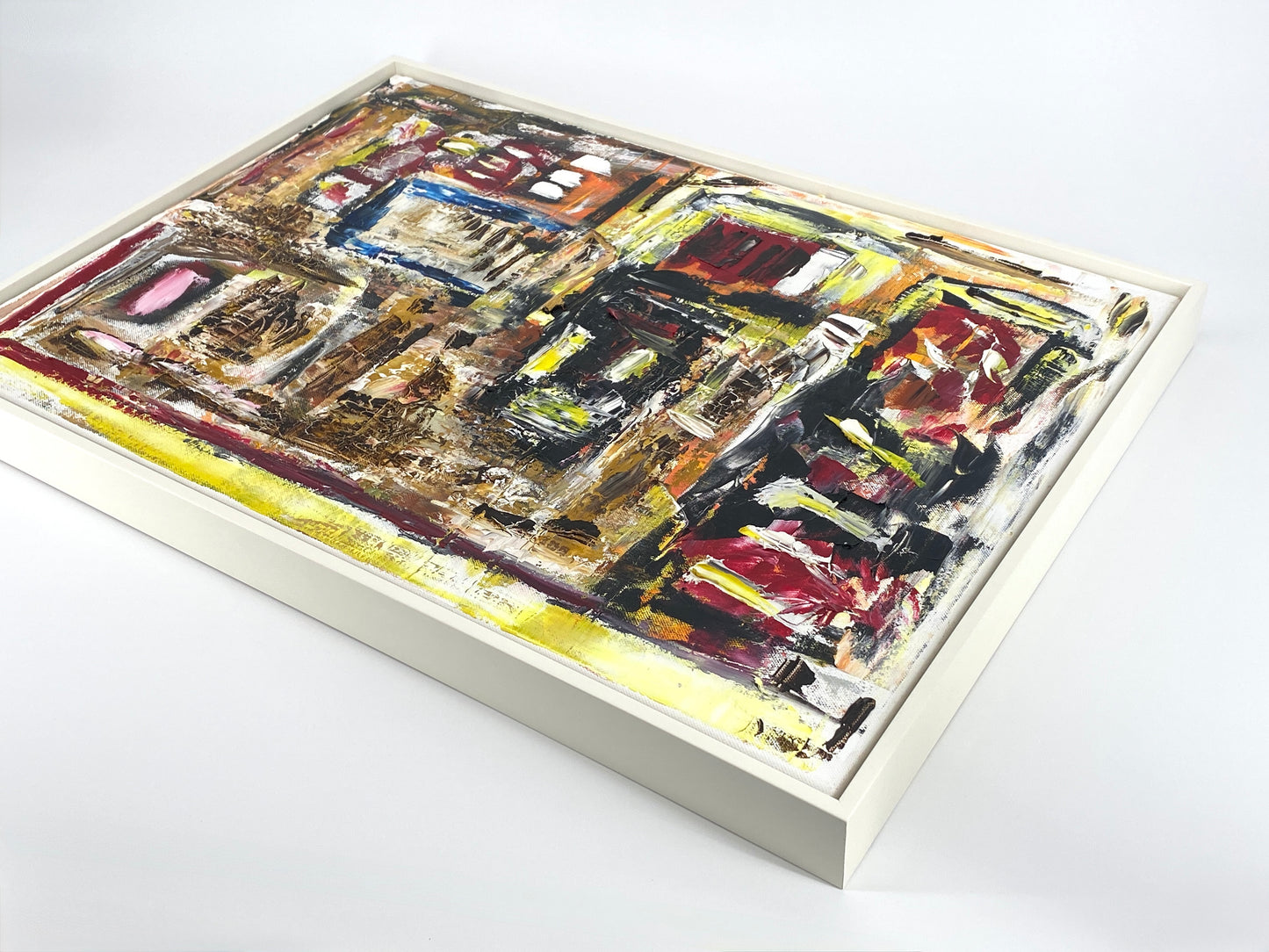 Abstraktes Acrylgemälde von Helmut Riegel, gerahmt