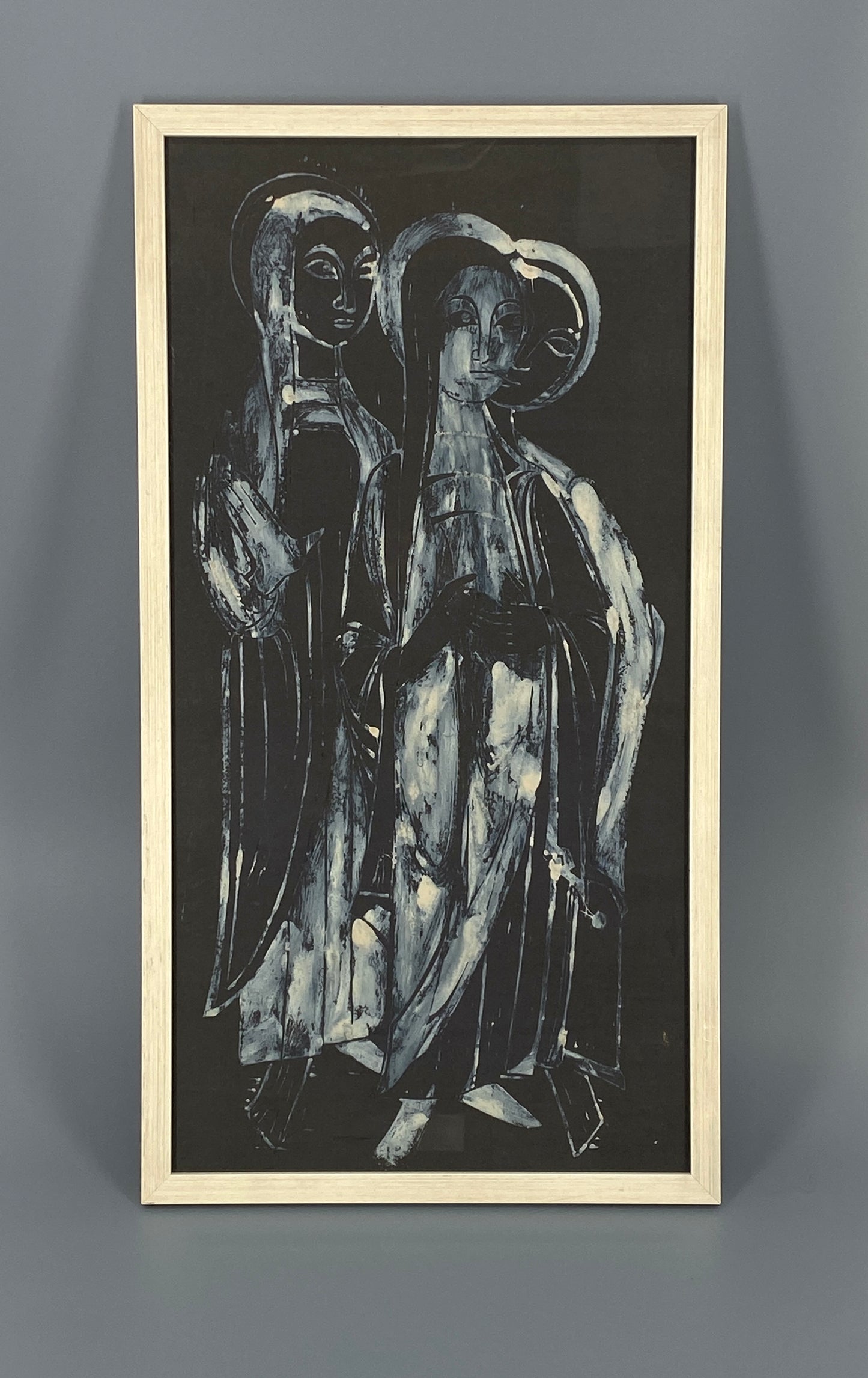 Monotypie "Engel" in weißem Rahmen gerahmt, Unikat