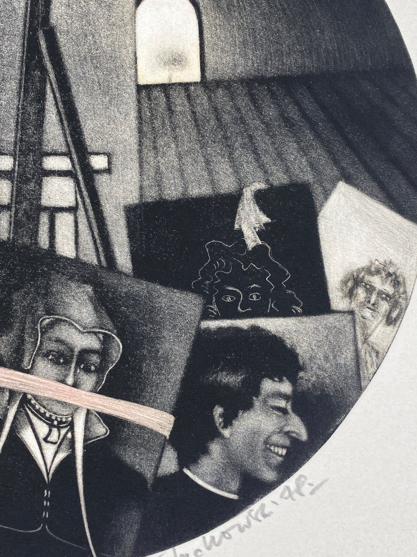 Mezzotinto-Radierung „Portrety rodzinne“ (Familienporträts) vom polnischen Künstler Tadeusz Jackowski, 1978