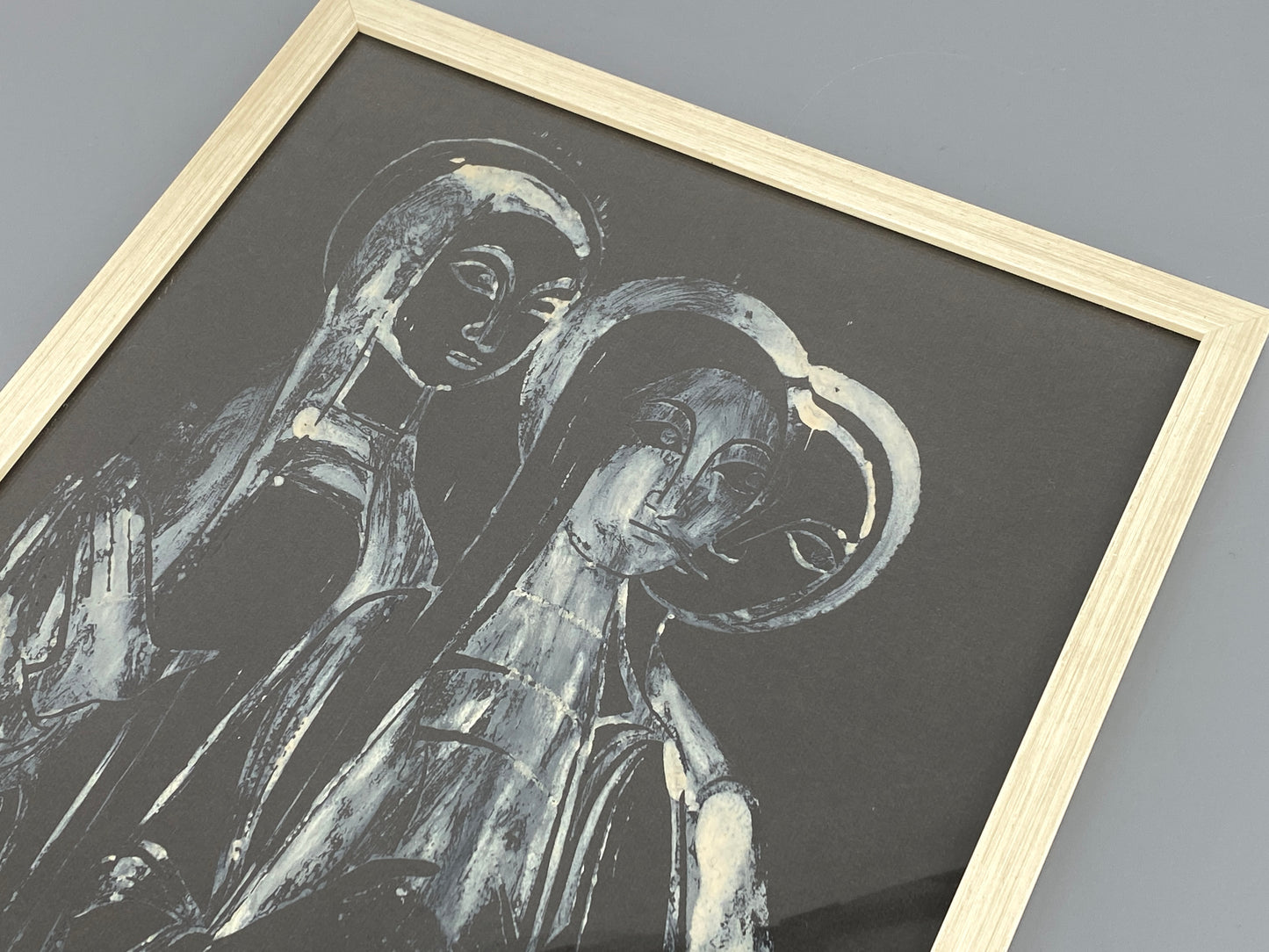 Monotypie "Engel" in weißem Rahmen gerahmt, Unikat