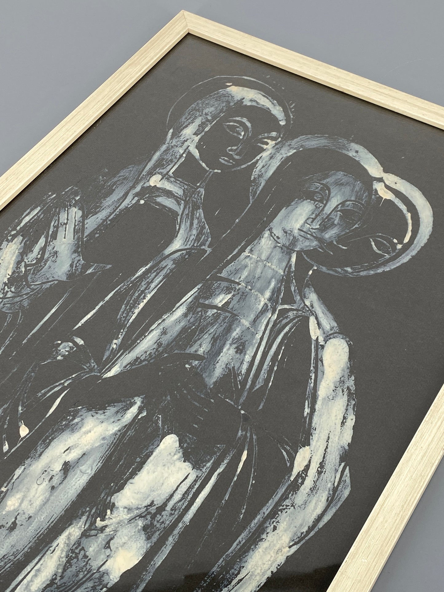 Monotypie "Engel" in weißem Rahmen gerahmt, Unikat