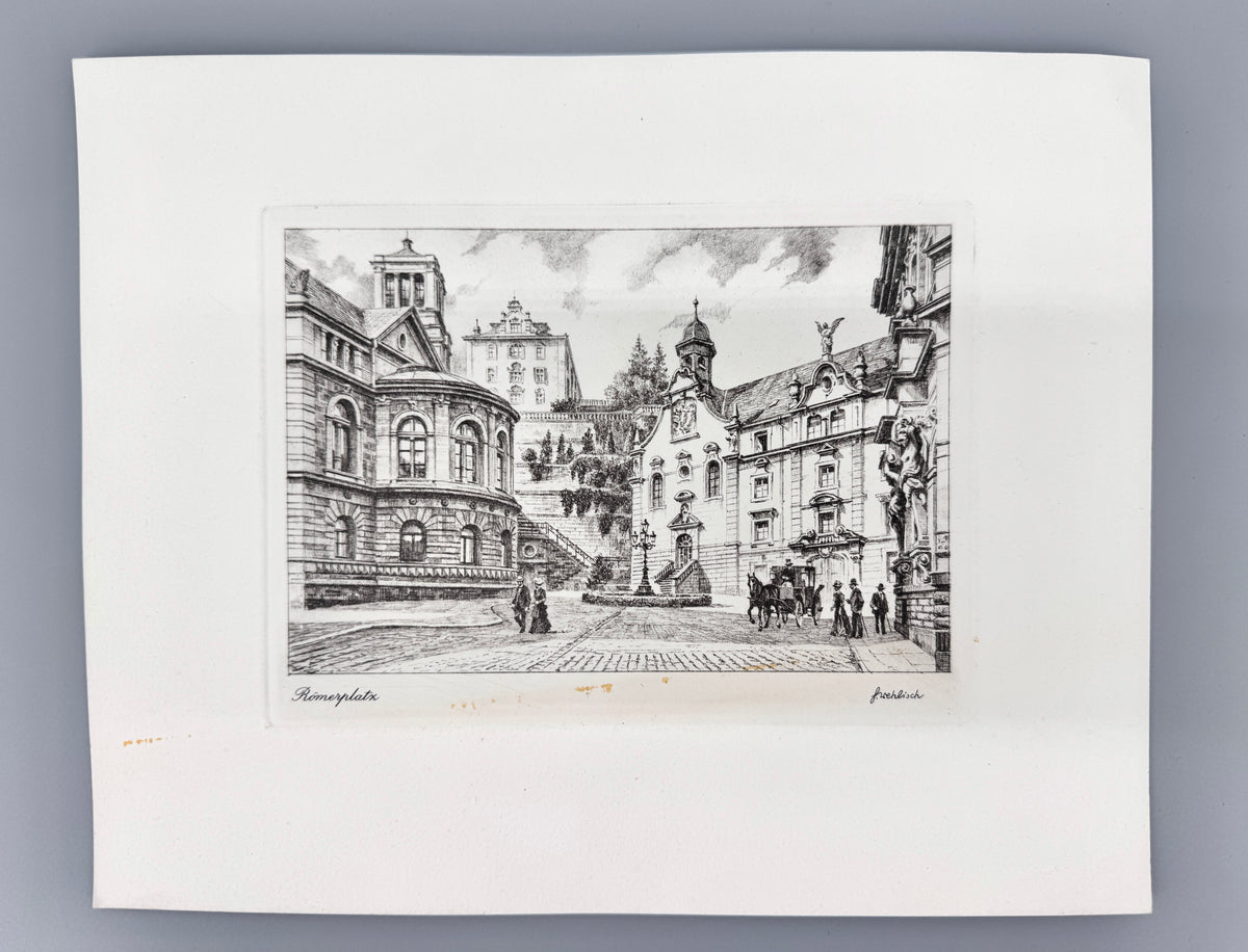 Römerplatz Baden-Baden. Historische Radierung von Heinz Wehlisch