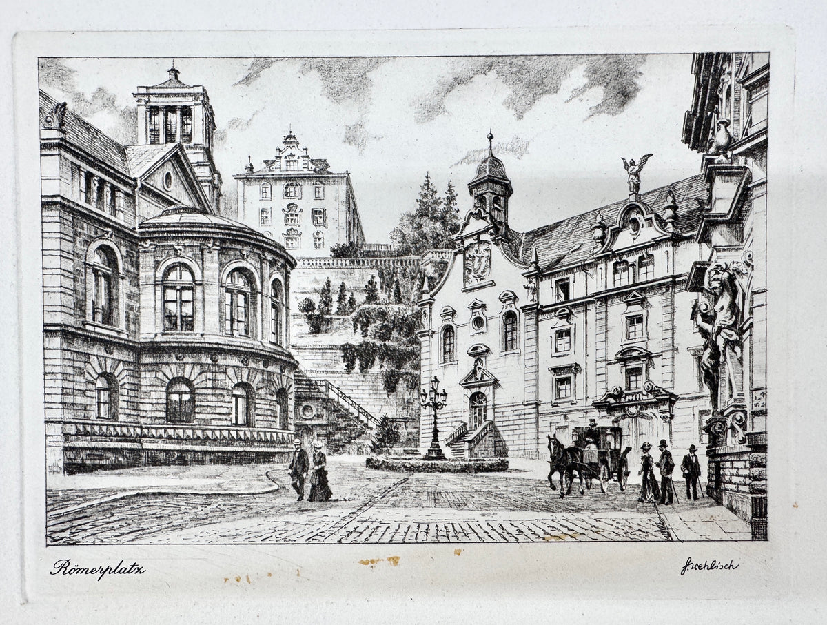 Römerplatz Baden-Baden. Historische Radierung von Heinz Wehlisch