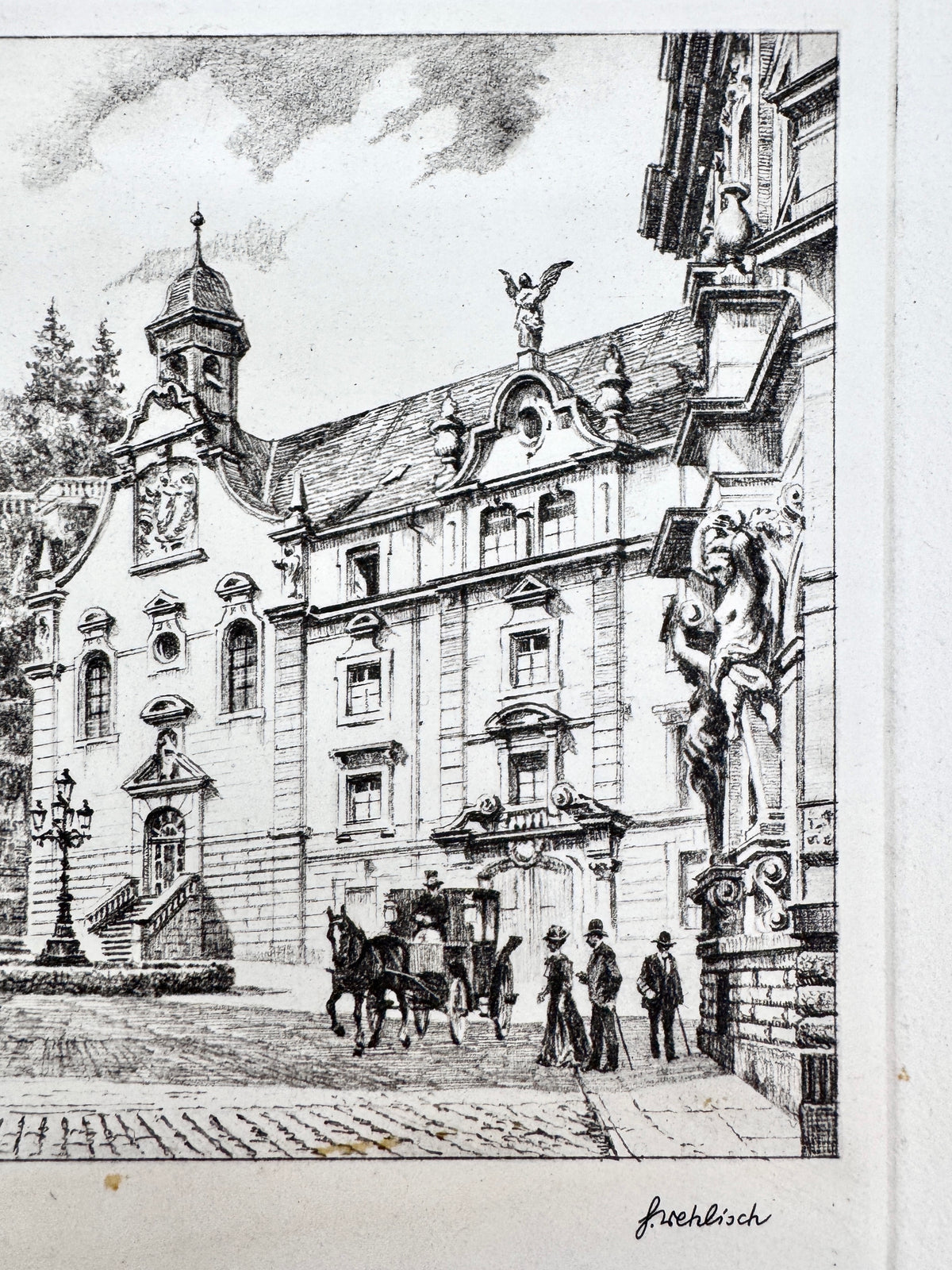 Römerplatz Baden-Baden. Historische Radierung von Heinz Wehlisch