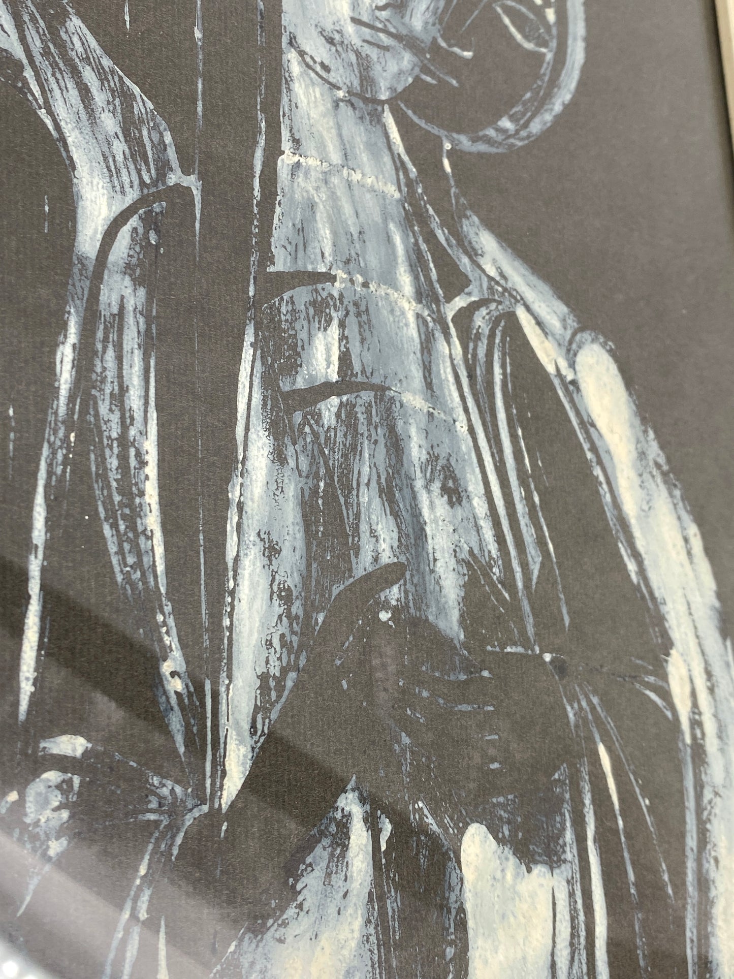 Monotypie "Engel" in weißem Rahmen gerahmt, Unikat