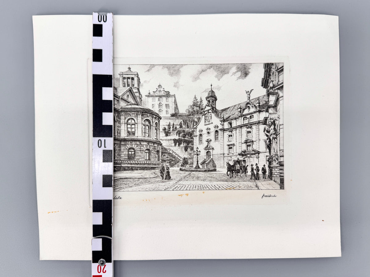 Römerplatz Baden-Baden. Historische Radierung von Heinz Wehlisch
