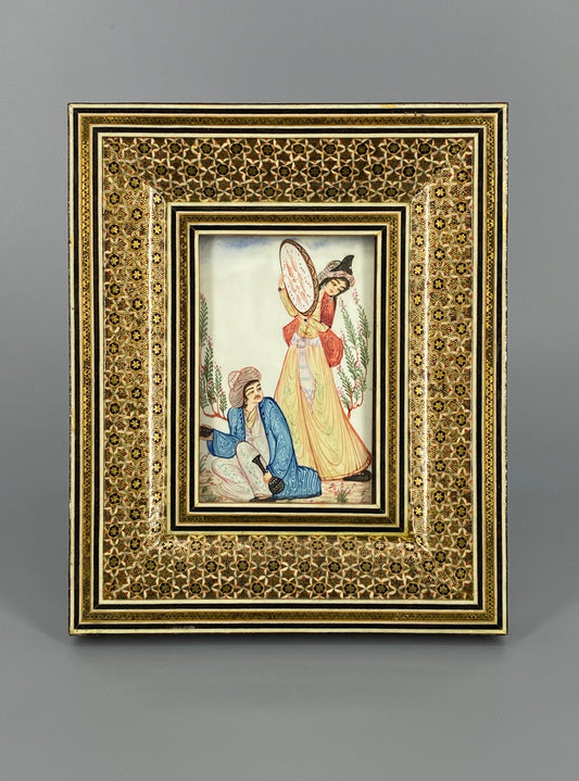 Miniaturgemälde "Trommlerin" aus Persien in Khatami-Intasien-Rahmen