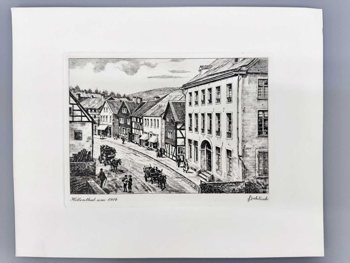 Hellenthal um 1914. Historische Radierung von Heinz Wehlisch