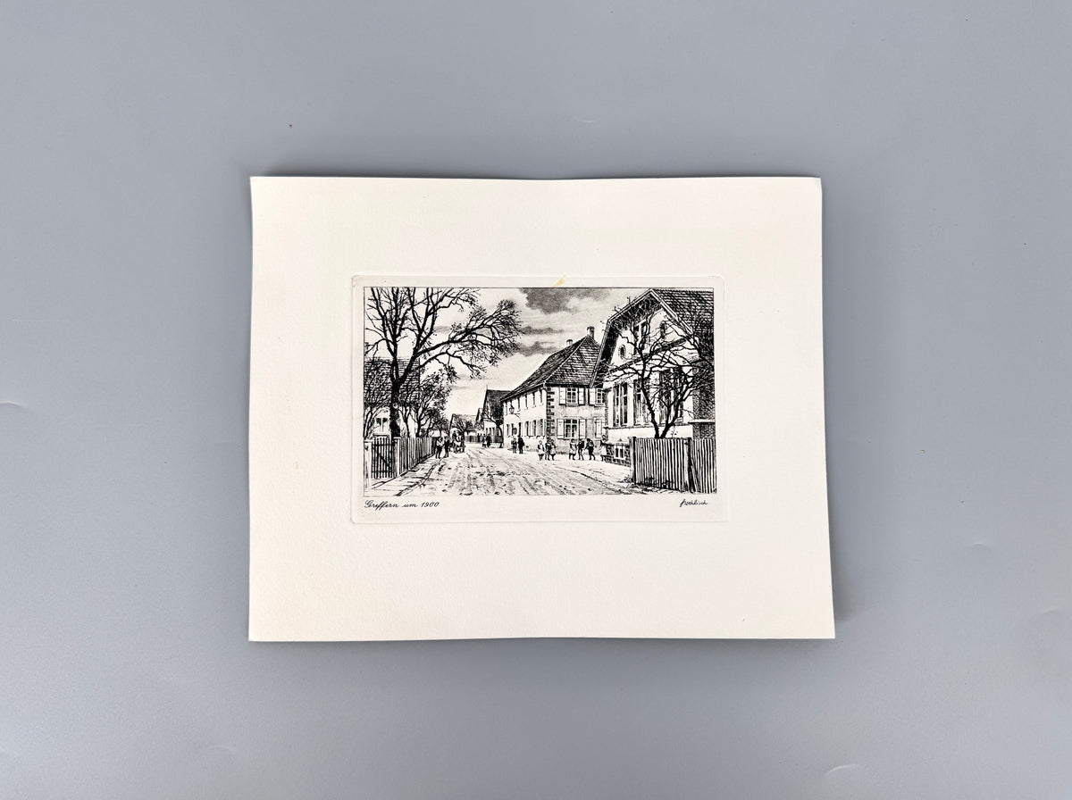 Greffern um 1900. Historische Radierung von Heinz Wehlisch