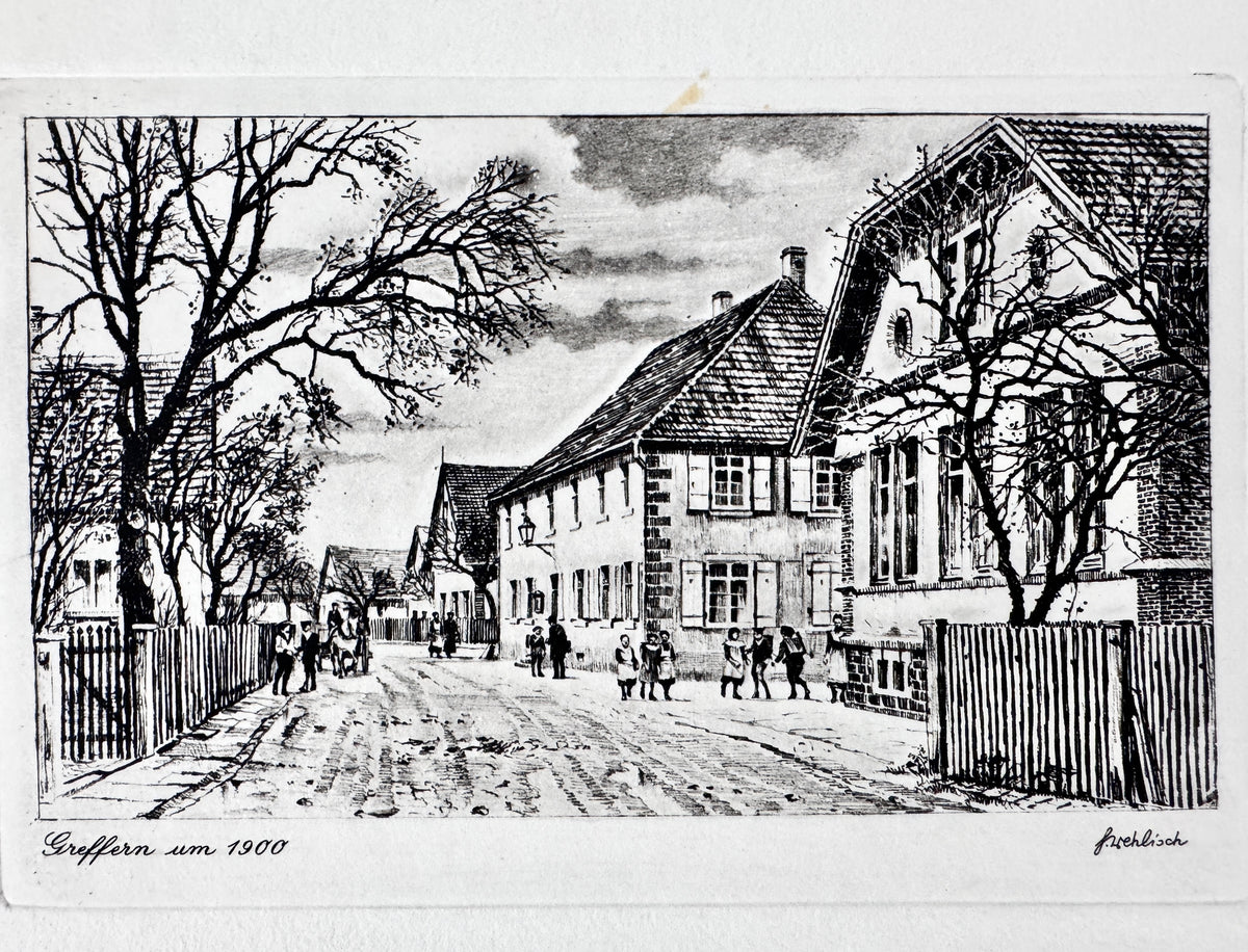 Greffern um 1900. Historische Radierung von Heinz Wehlisch