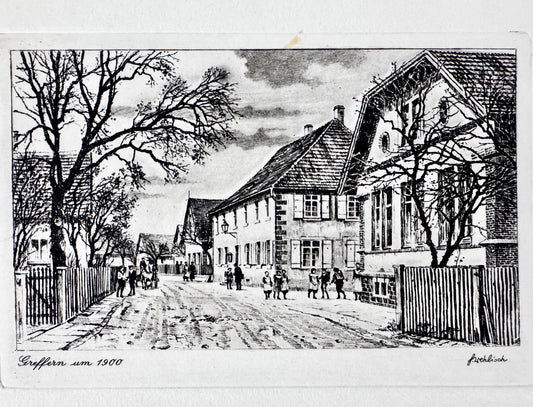 Greffern um 1900. Historische Radierung von Heinz Wehlisch