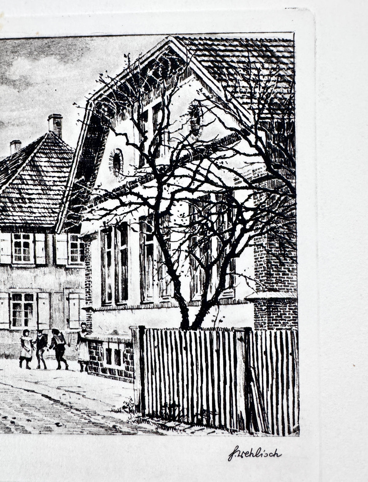 Greffern um 1900. Historische Radierung von Heinz Wehlisch