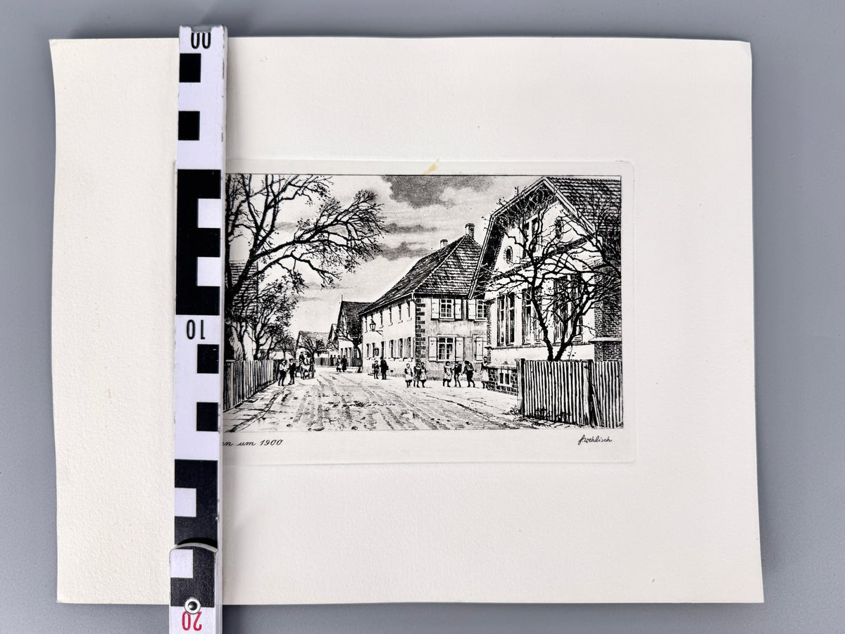 Greffern um 1900. Historische Radierung von Heinz Wehlisch