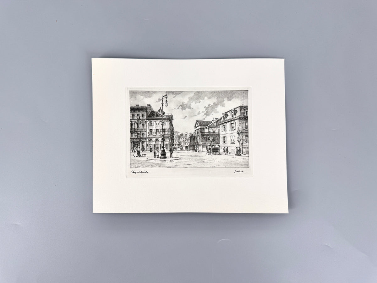 Leopoldplatz Baden-Baden. Historische Radierung von Heinz Wehlisch