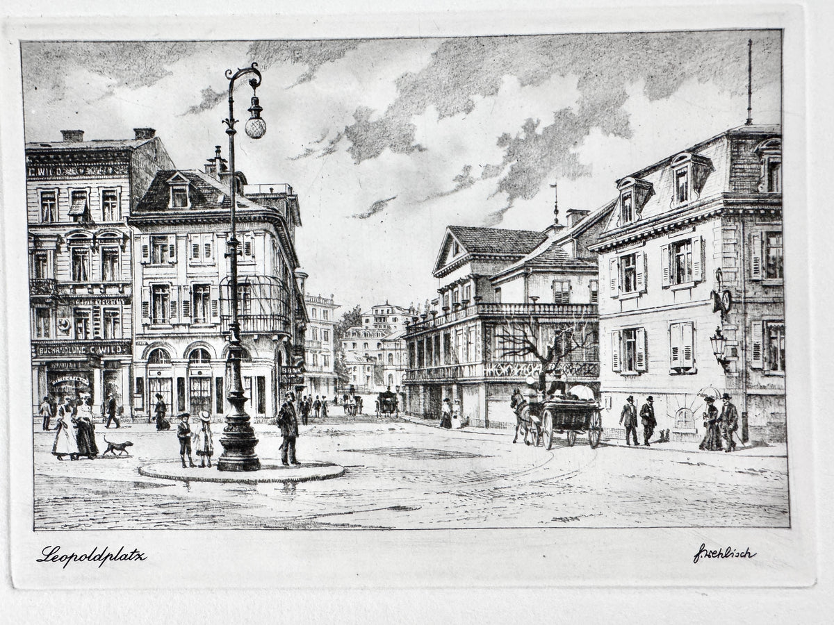 Leopoldplatz Baden-Baden. Historische Radierung von Heinz Wehlisch