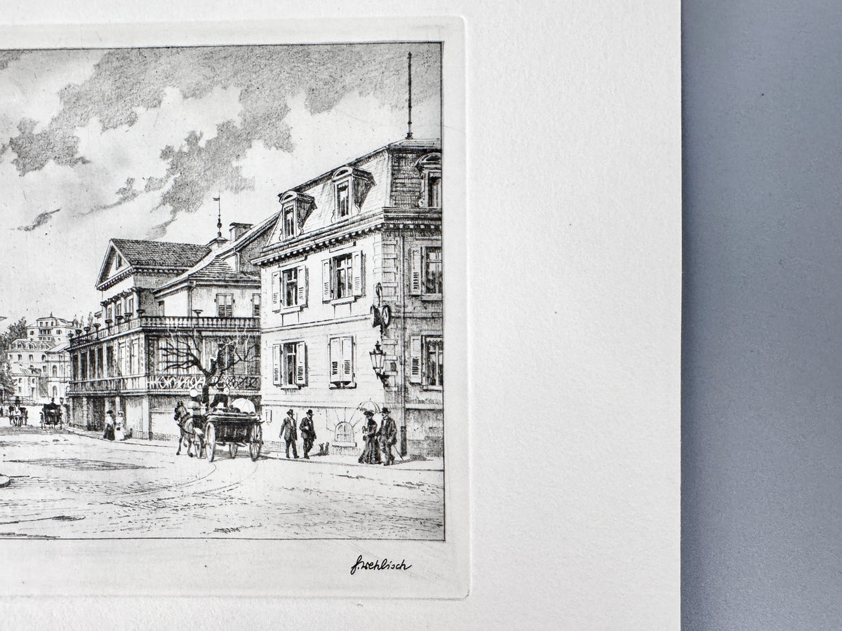 Leopoldplatz Baden-Baden. Historische Radierung von Heinz Wehlisch