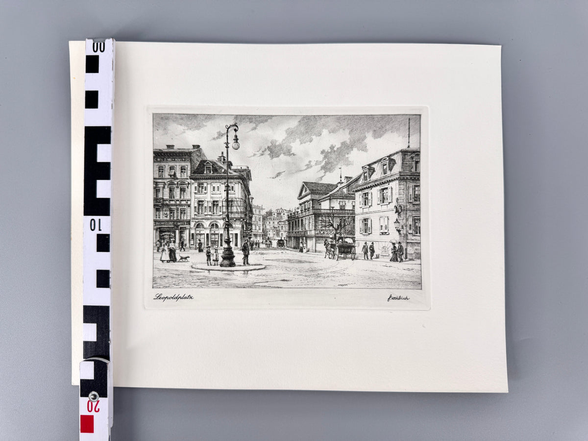 Leopoldplatz Baden-Baden. Historische Radierung von Heinz Wehlisch