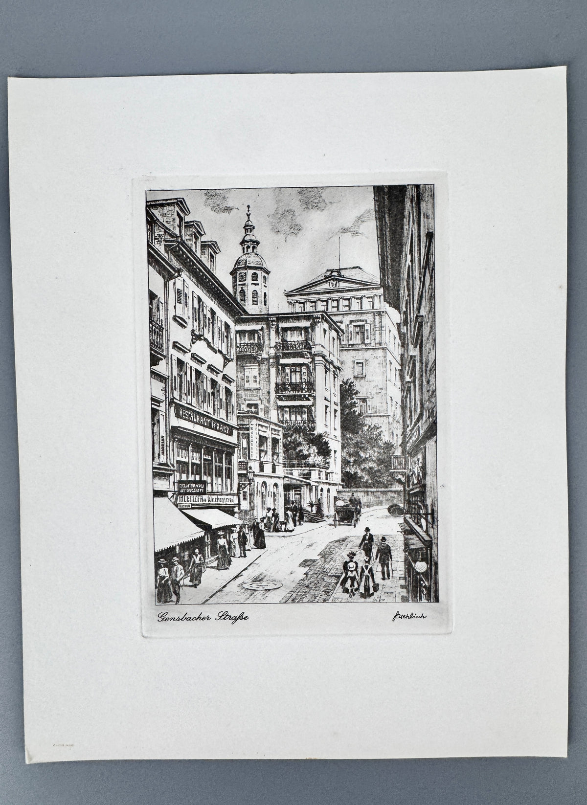 Gensbacher Straße, Baden-Baden. Historische Radierung, von Heinz Wehlisch