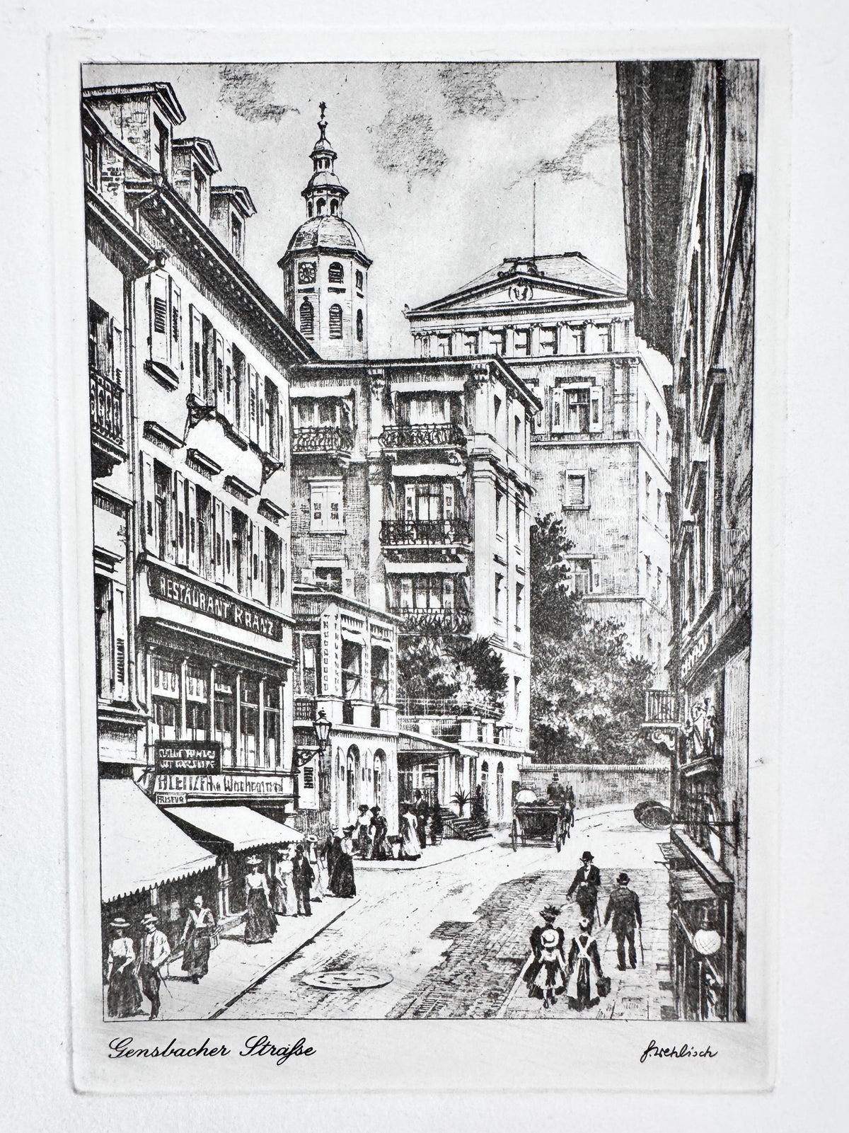 Gensbacher Straße, Baden-Baden. Historische Radierung, von Heinz Wehlisch