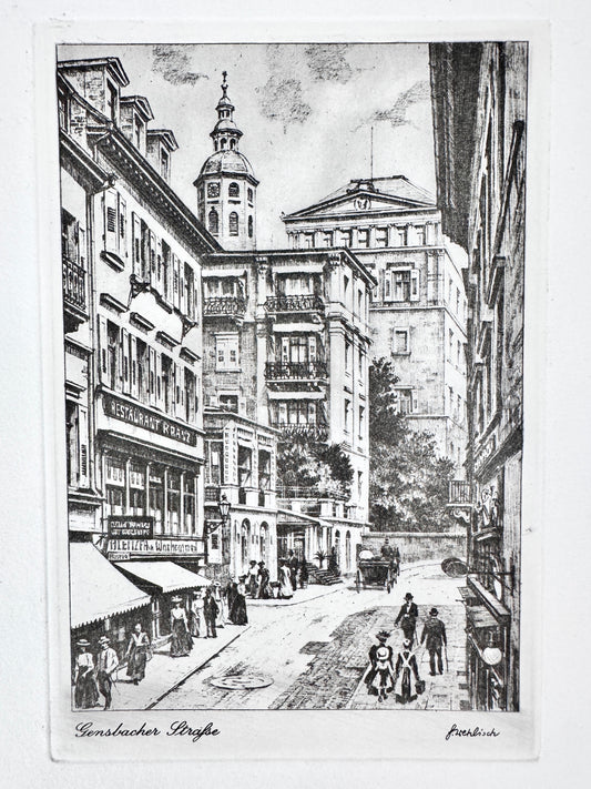 Gensbacher Straße, Baden-Baden. Historische Radierung, von Heinz Wehlisch