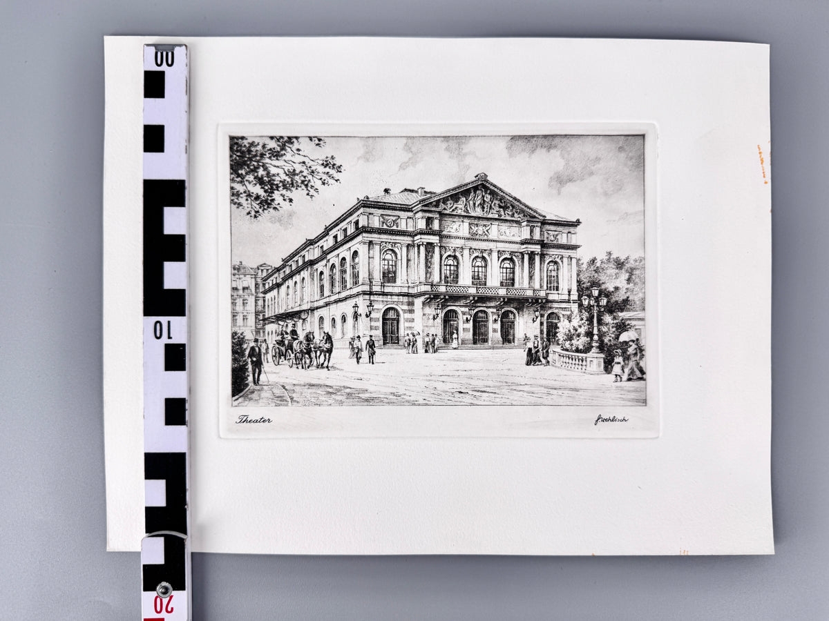 Theater Baden-Baden. Historische Radierung, Heinz Wehlisch