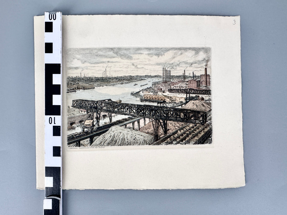 DEMAG AG, Duisburger Hafen. Radierung aus der Zeit des Wirtschaftswunders, Heinz Wehlisch