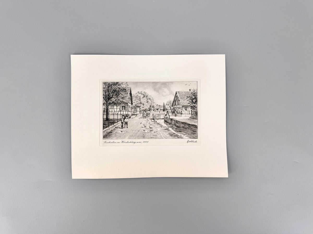 Bachallee in Windschläg um 1910. Historische Radierung von Heinz Wehlisch