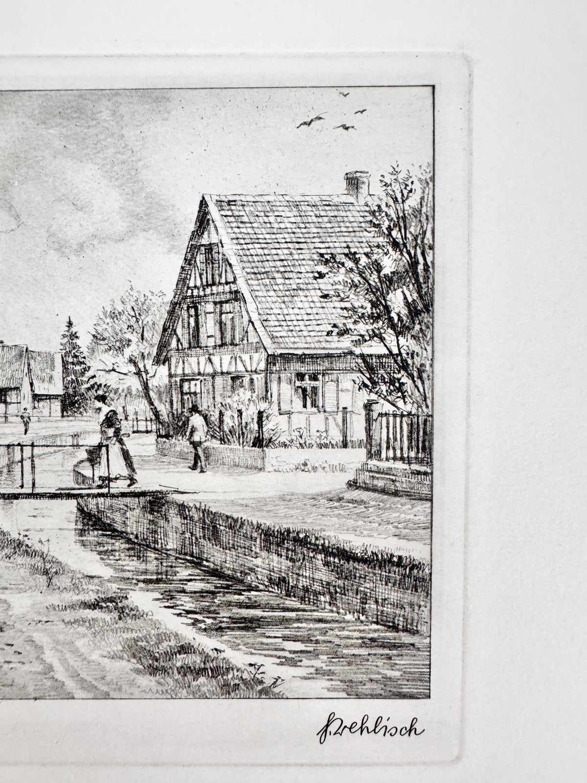 Bachallee in Windschläg um 1910. Historische Radierung von Heinz Wehlisch