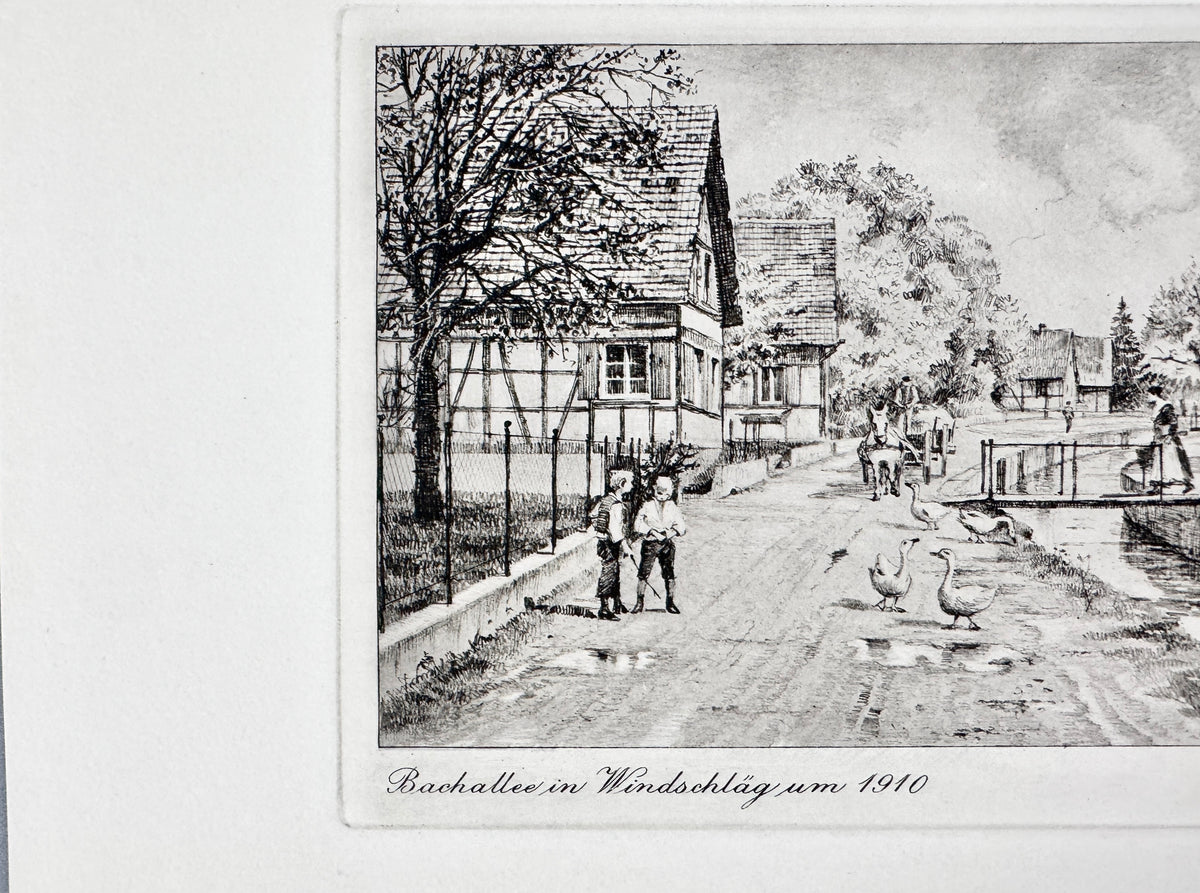 Bachallee in Windschläg um 1910. Historische Radierung von Heinz Wehlisch