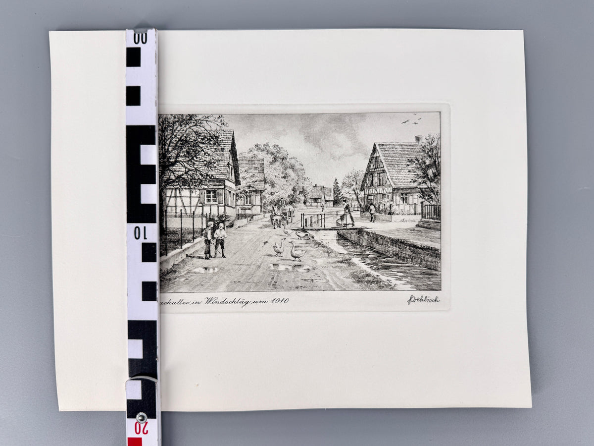 Bachallee in Windschläg um 1910. Historische Radierung von Heinz Wehlisch