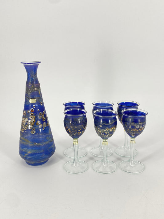 6x Kunstglas Likör Gläser und Karaffe mit Nazar Augen