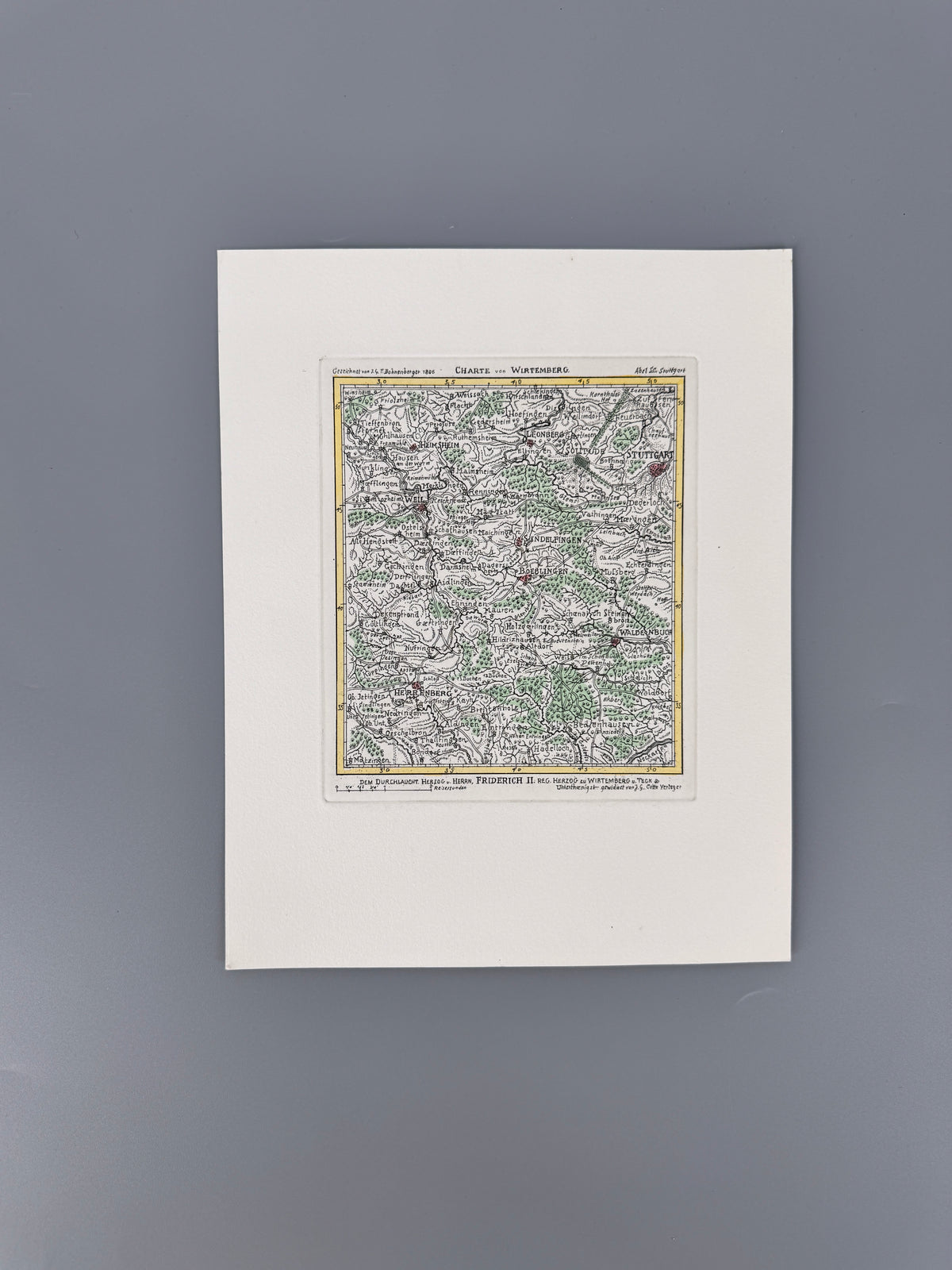 Historische Karte von Würtemberg. Radierung, reproduziert als Heliographie