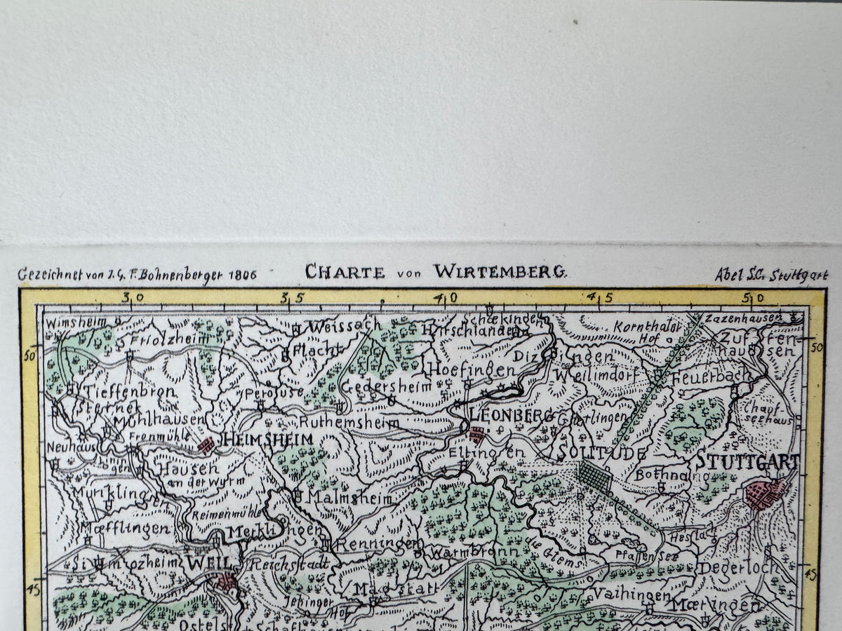 Historische Karte von Würtemberg. Radierung, reproduziert als Heliographie