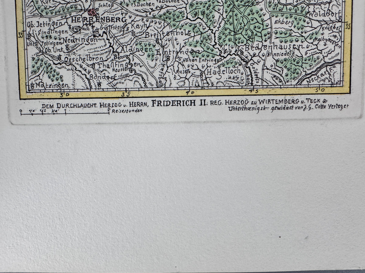 Historische Karte von Würtemberg. Radierung, reproduziert als Heliographie