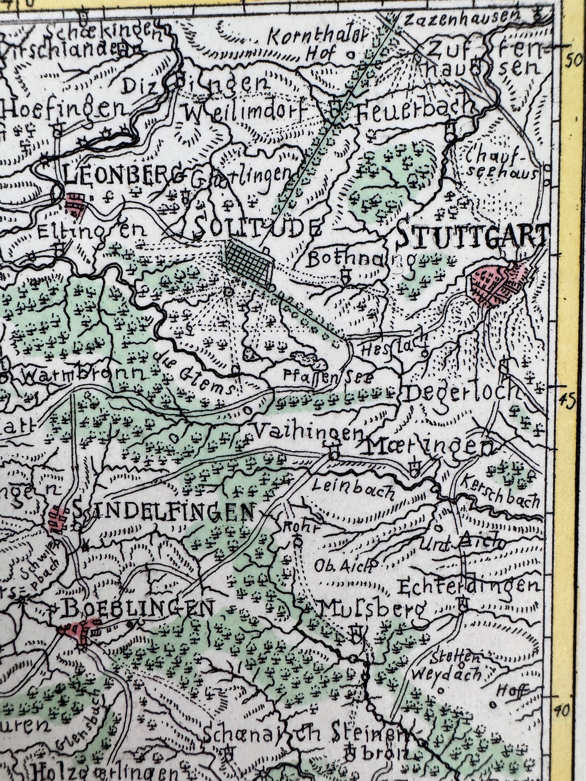 Historische Karte von Würtemberg. Radierung, reproduziert als Heliographie