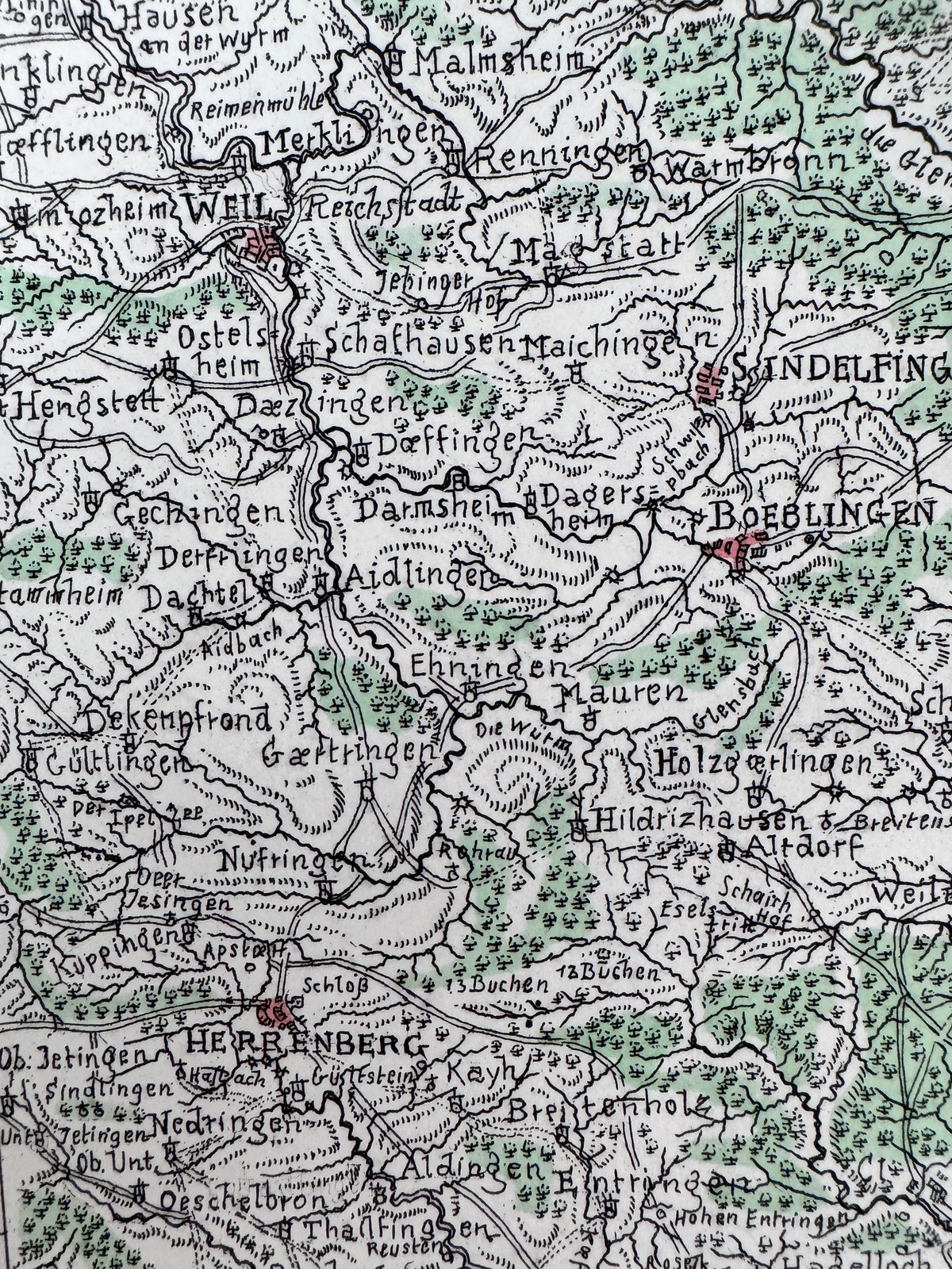 Historische Karte von Würtemberg. Radierung, reproduziert als Heliographie