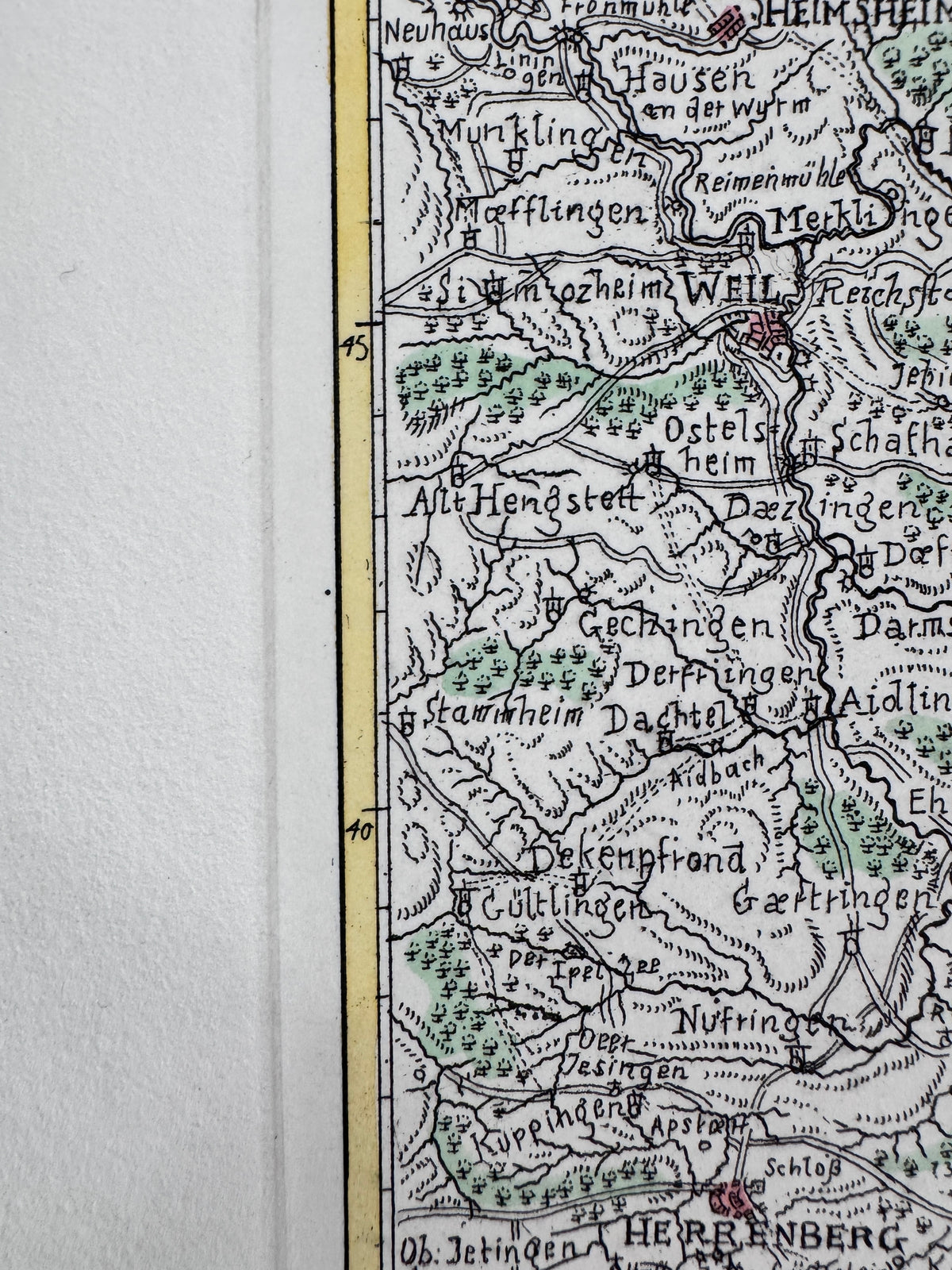 Historische Karte von Würtemberg. Radierung, reproduziert als Heliographie