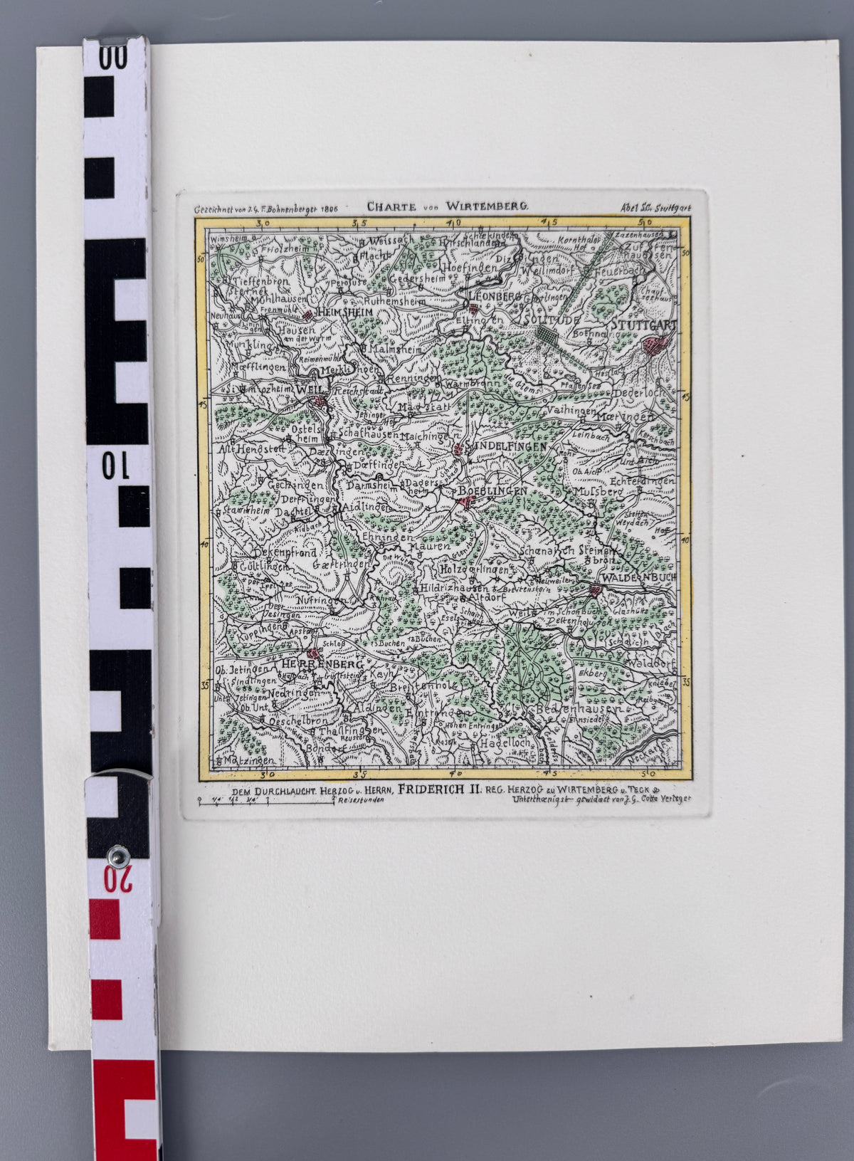 Historische Karte von Würtemberg. Radierung, reproduziert als Heliographie