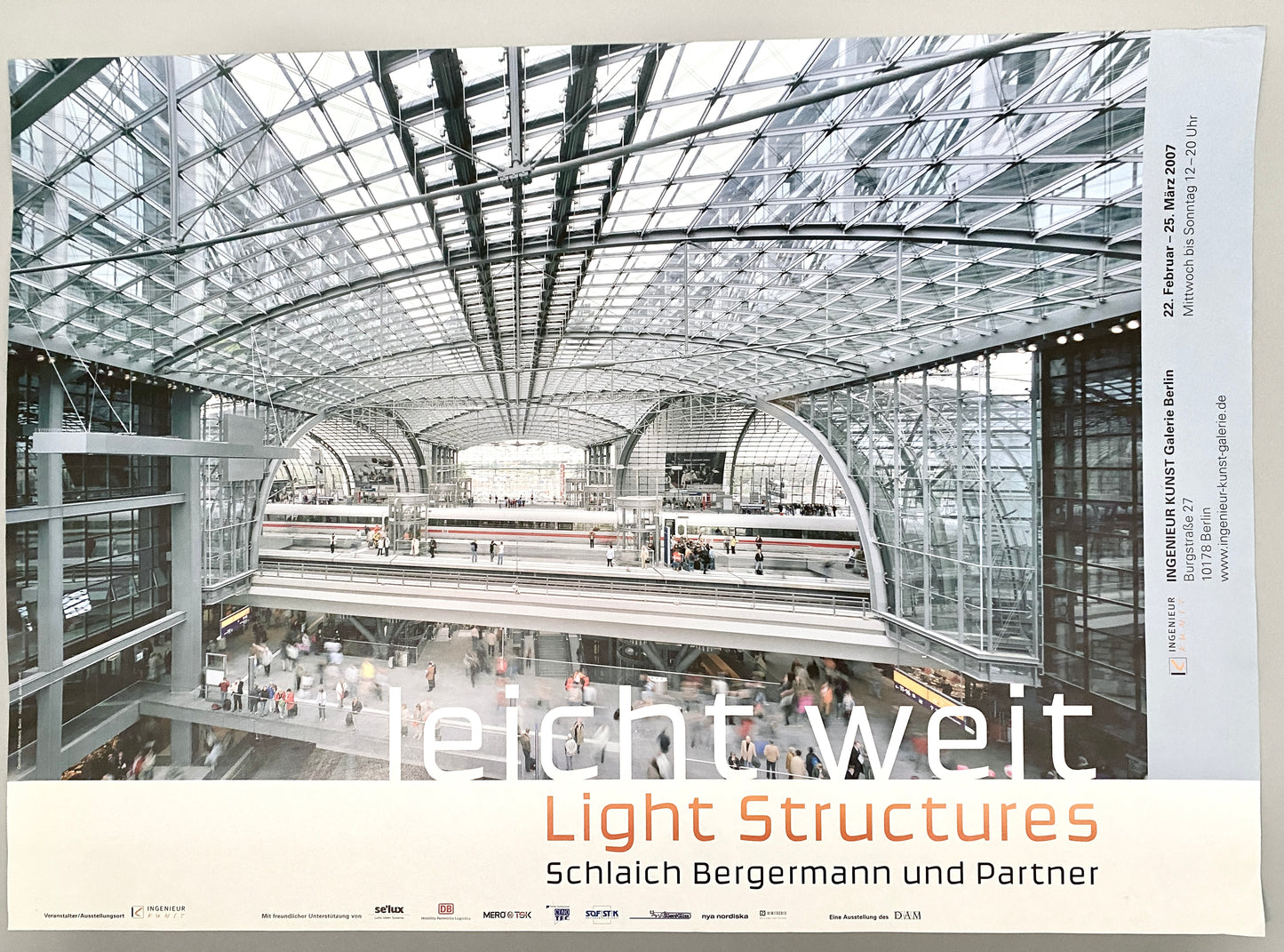 Plakat, Berliner Hauptbahnhof. Architektur-Ausstellung Schlaich Bergermann und Partner, INGENIEUR KUNST Galerie Berlin