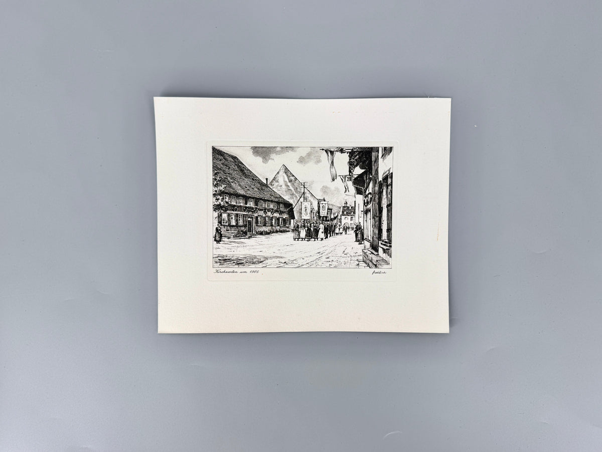 Radierung, Kirschzarten Südschwarzwald, um 1905. Von Heinz Wehlisch