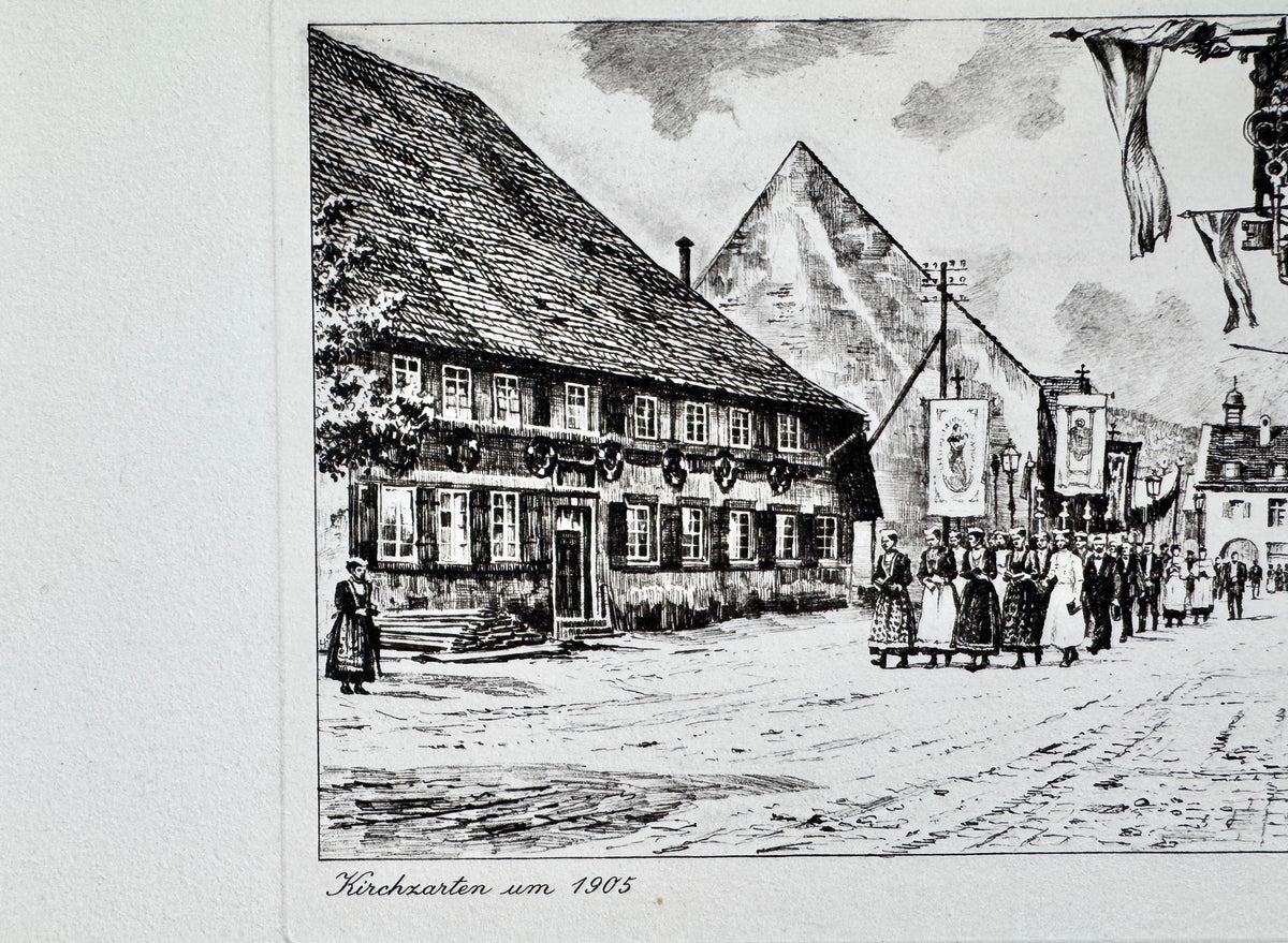 Radierung, Kirschzarten Südschwarzwald, um 1905. Von Heinz Wehlisch